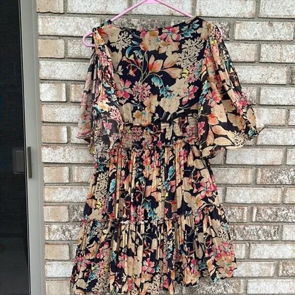 EUC Love Sam boho floral tie front smock waist open sleeve dress size S - Picture 5 of 7